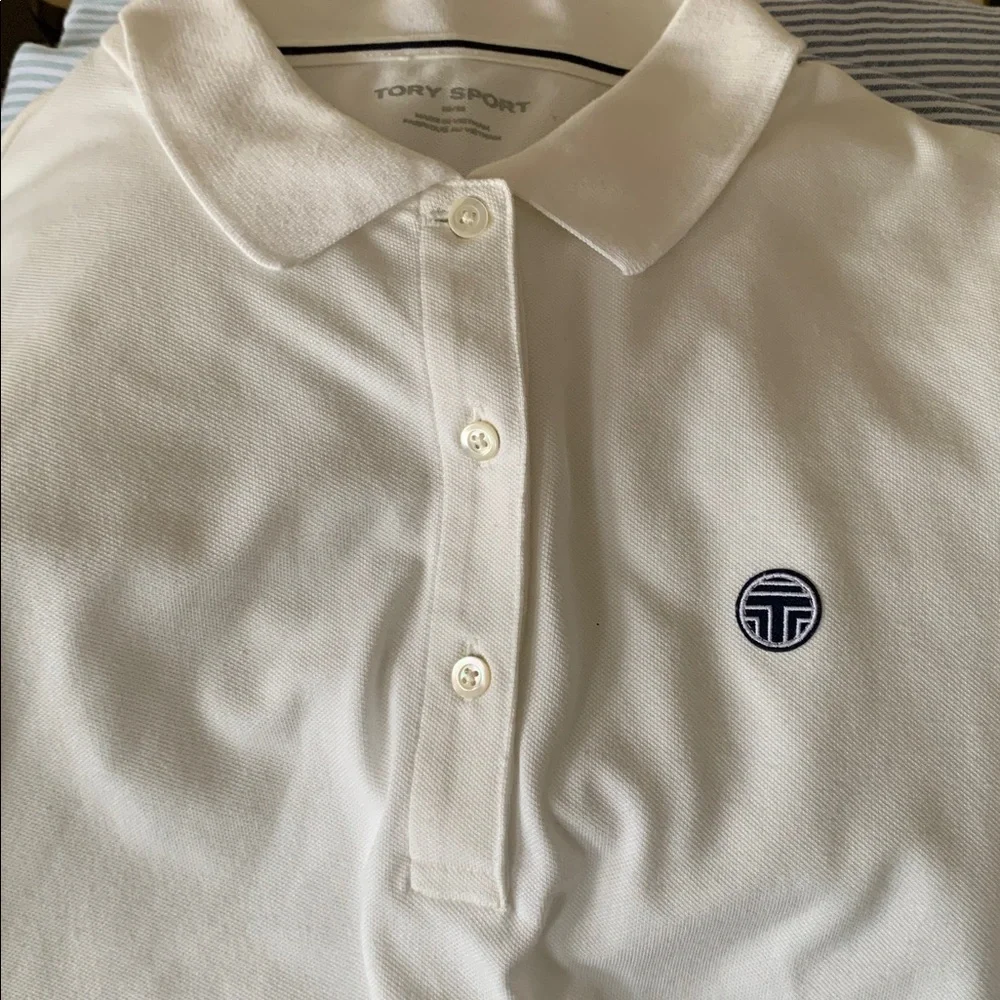 TORY BURCH Sport Fresh White Performance Tech Pique Long Sleeve Polo M - Picture 5 of 5